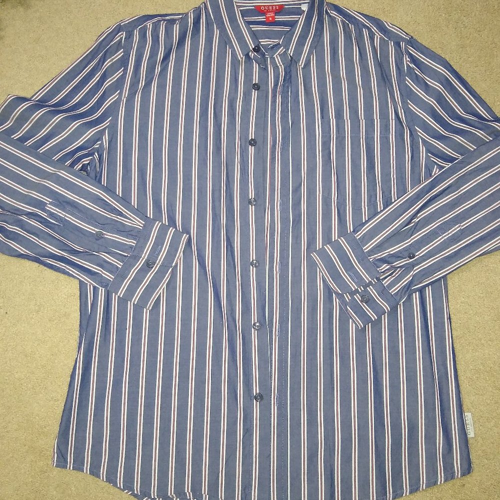 Guess button down shirt blue men Sz medium